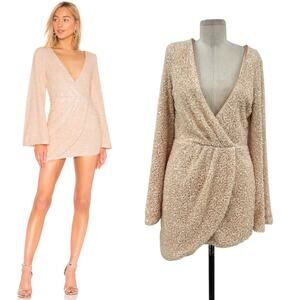 Michael Costello‎ x Revolve Valerie Dress Mini Long Sleeve Sequin Ivory Medium